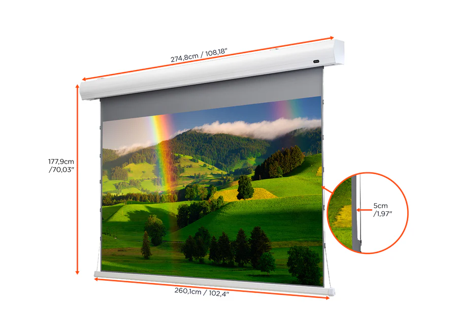 celexon HomeCinema High Contrast Motorized Tensioned Projection Screen 243 x 136 cm, 110" - Dynamic Slate ALR – Image 4