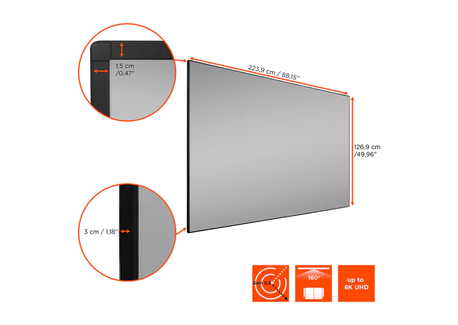 celexon HomeCinema Performance High Contrast Frame Projection Screen 221.5 x 124.5 cm, 100" - CLR UST – Image 3